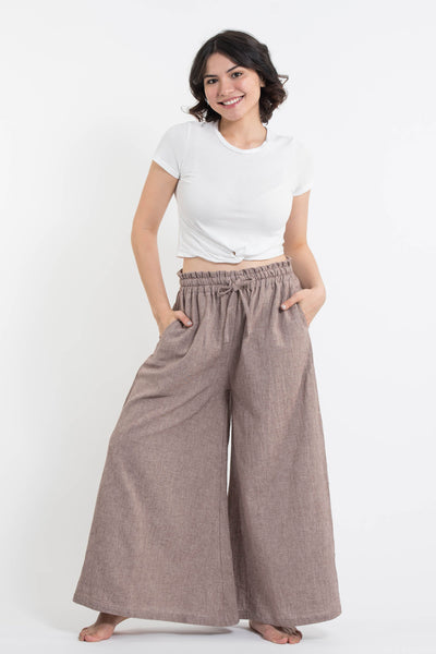 Women's Linen Cotton Blend Palazzo Pants in Brown