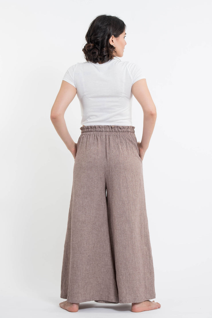 Women's Linen Cotton Blend Palazzo Pants in Brown