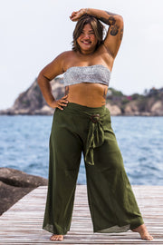 Plus Size Women's Thai Harem Palazzo Pants in Solid Green