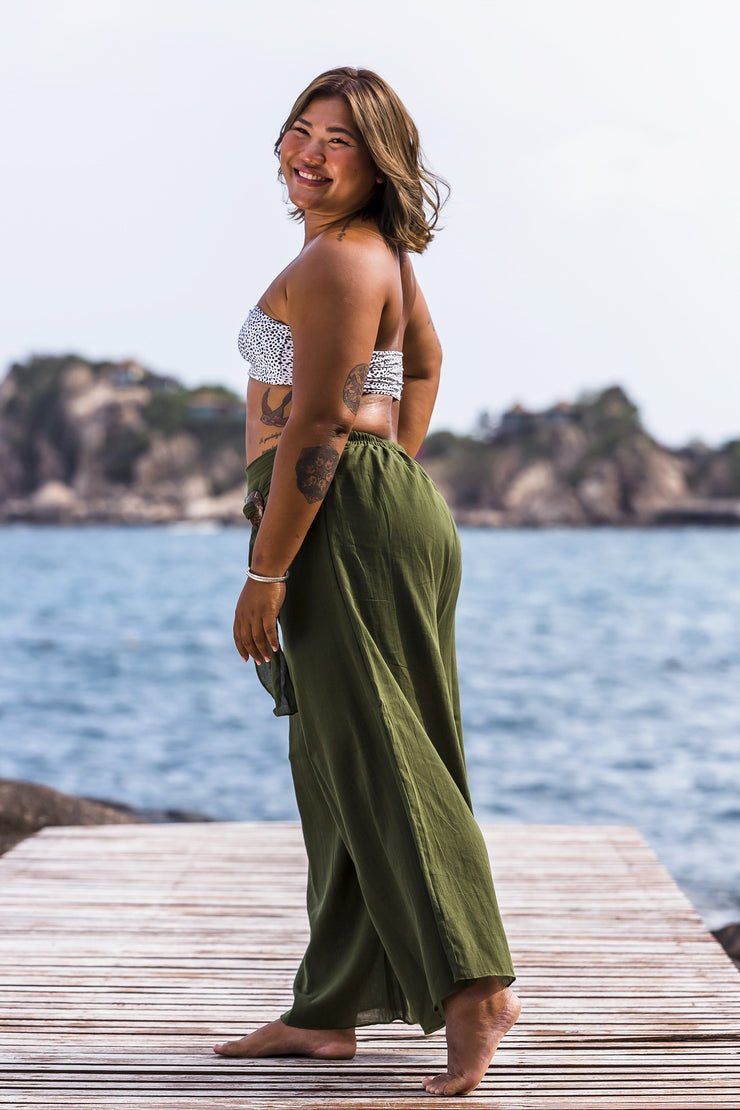 Plus Size Women's Thai Harem Palazzo Pants in Solid Green