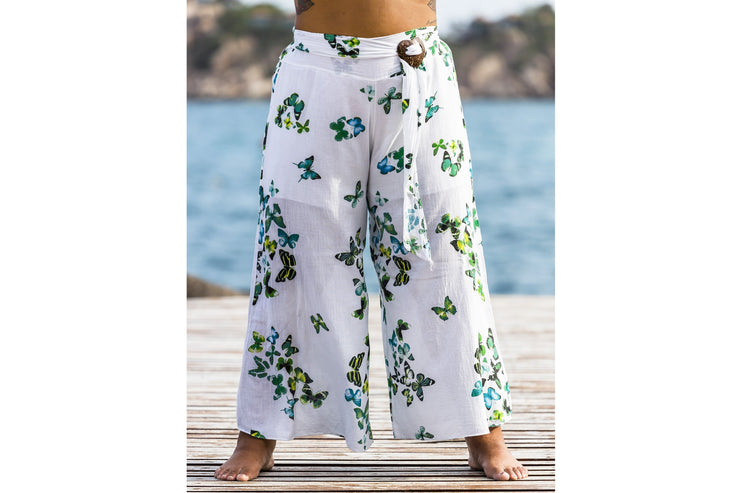 Plus Size Women's Thai Harem Palazzo Pants in Butterflies Green