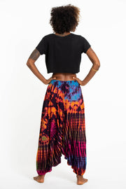 Tie Dye Women's Spandex Cotton Low Cut Harem Pants in Purple