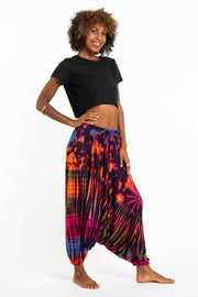 Tie Dye Women's Spandex Cotton Low Cut Harem Pants in Purple