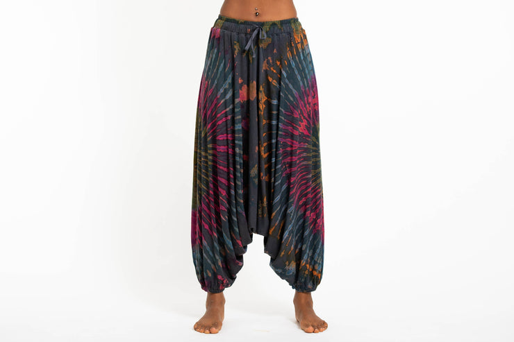 Tie Dye Women's Spandex Cotton Low Cut Harem Pants in Gray