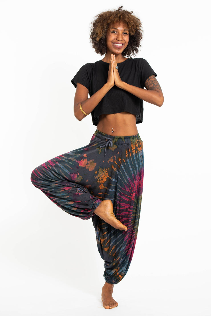 Tie Dye Women's Spandex Cotton Low Cut Harem Pants in Gray