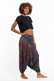 Tie Dye Women's Spandex Cotton Low Cut Harem Pants in Gray