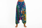 Tie Dye Women's Spandex Cotton Low Cut Harem Pants in Blue