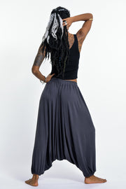 Drawstring Low Cut Harem Pants Cotton Spandex in Solid Gray