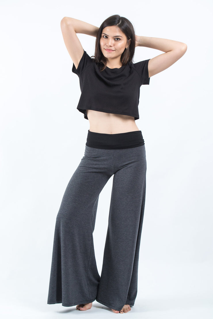 Wide Leg Palazzo Harem Pants Cotton Spandex in Gray