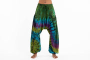 Tie Dye Cotton Women Harem Pants in Green Blue