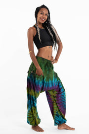 Tie Dye Cotton Women Harem Pants in Green Blue