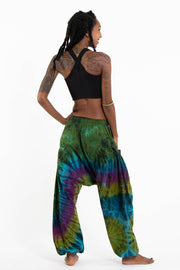 Tie Dye Cotton Women Harem Pants in Green Blue