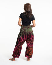 Tie Dye Cotton Women Harem Pants in Green Magenta