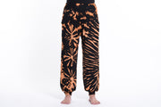 Tie Dye Cotton Women Harem Pants in Black Orange