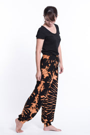 Tie Dye Cotton Women Harem Pants in Black Orange