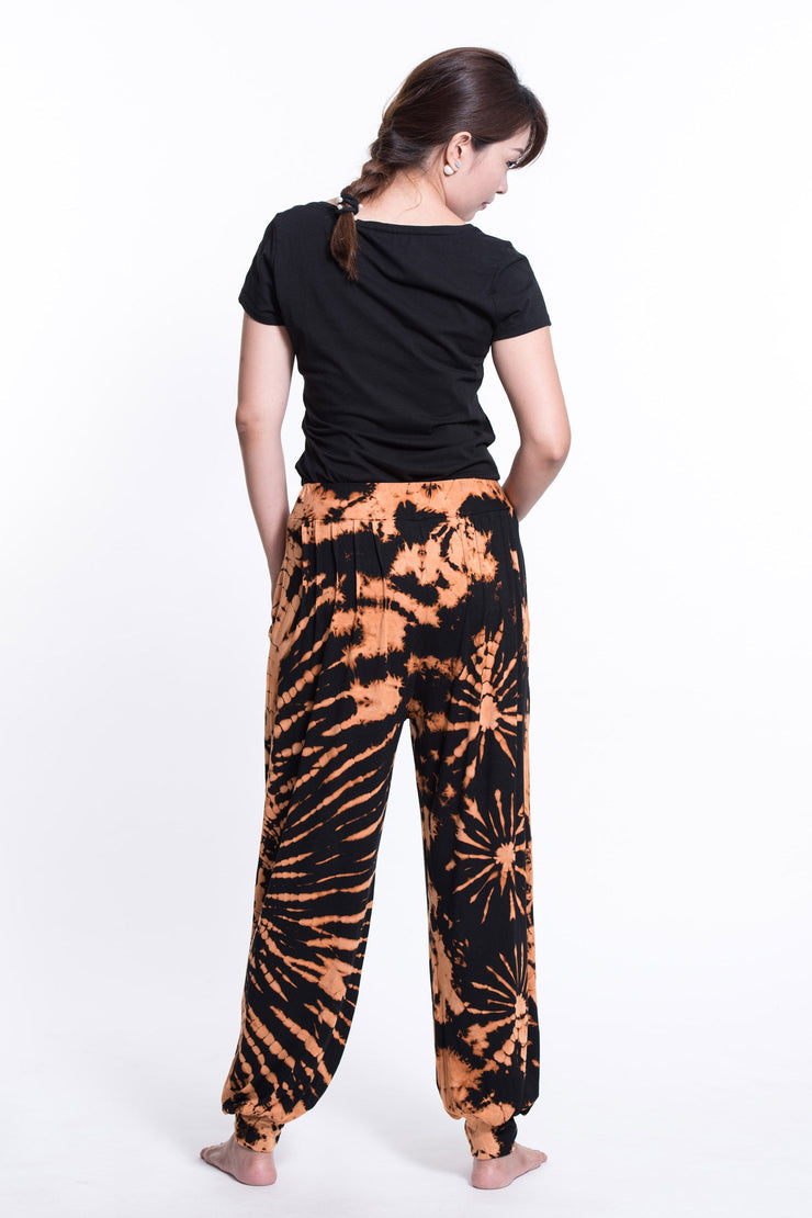 Tie Dye Cotton Women Harem Pants in Black Orange