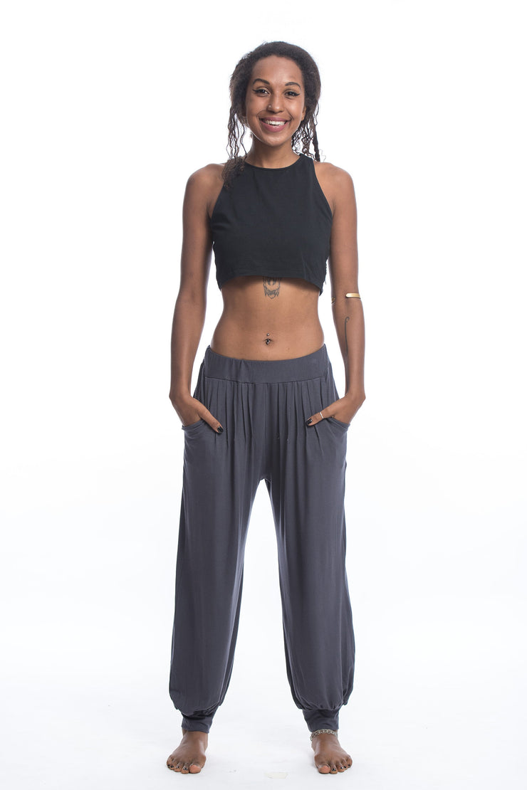 Cotton Women Harem Pants in Solid Gray