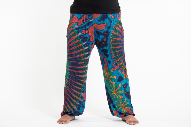 Plus Size Tie Dye Cotton Women Harem Pants in Blue Rainbow