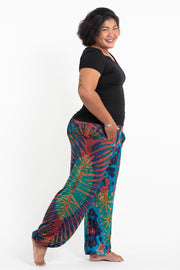 Plus Size Tie Dye Cotton Women Harem Pants in Blue Rainbow