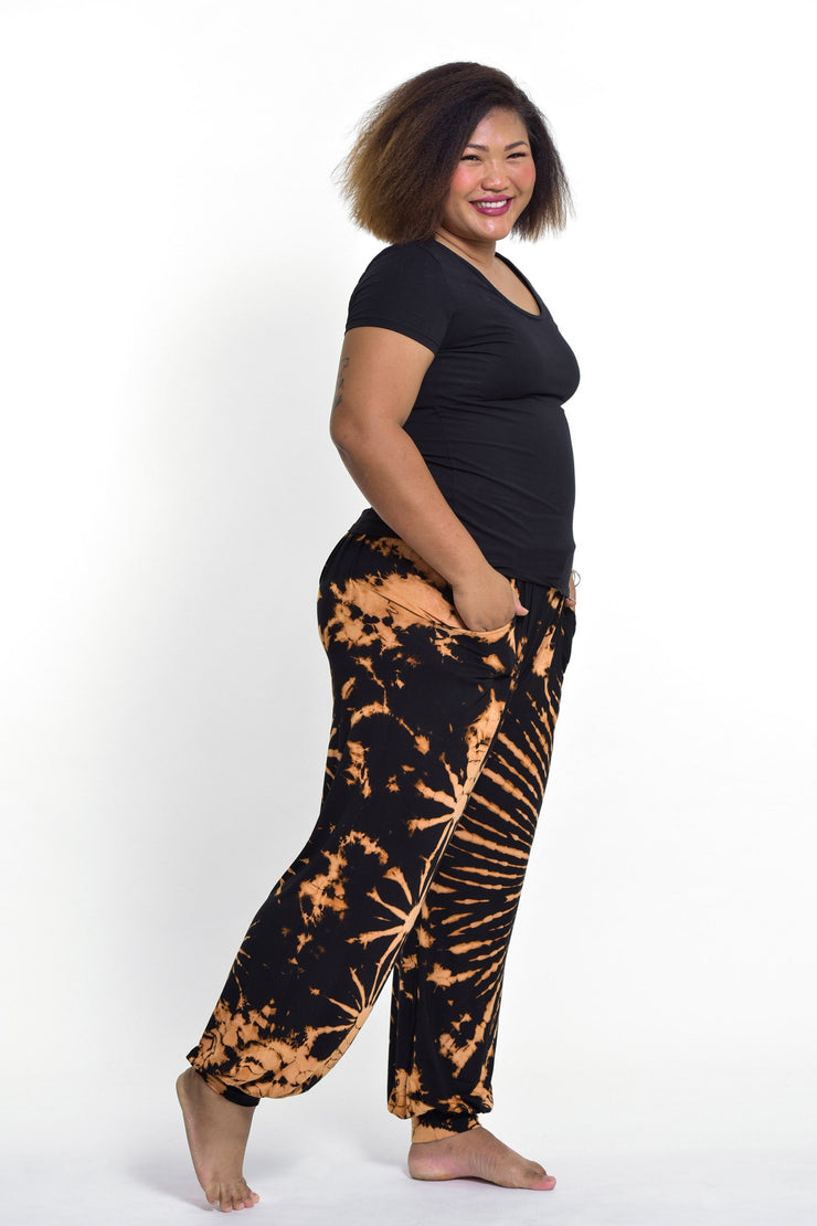 Plus Size Tie Dye Cotton Women Harem Pants in Orange Black