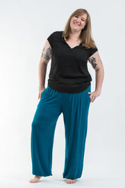 Plus Size Cotton Women Harem Pants in Solid Blue