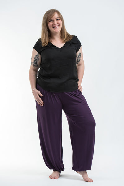 Plus Size Cotton Women Harem Pants in Solid Purple