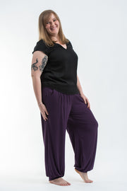 Plus Size Cotton Women Harem Pants in Solid Purple