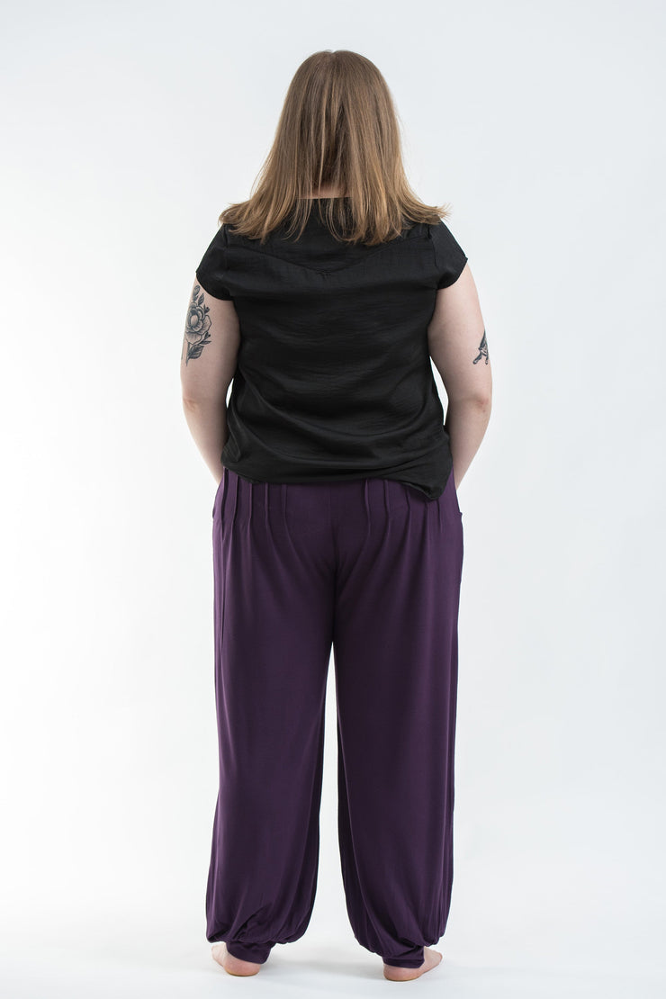 Plus Size Cotton Women Harem Pants in Solid Purple