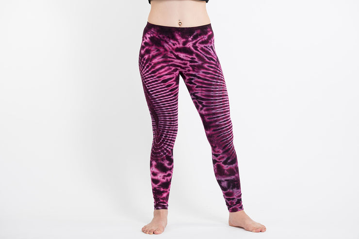 Oval Swirls Tie Dye Cotton Leggings in Magenta