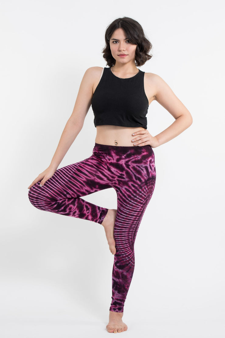 Oval Swirls Tie Dye Cotton Leggings in Magenta