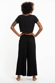 Wide Leg Palazzo Harem Pants Cotton Solid Black