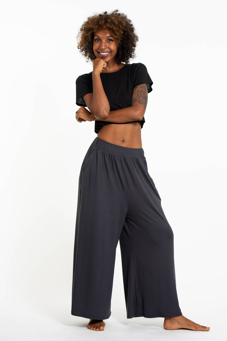 Wide Leg Palazzo Harem Pants Cotton Solid Gray