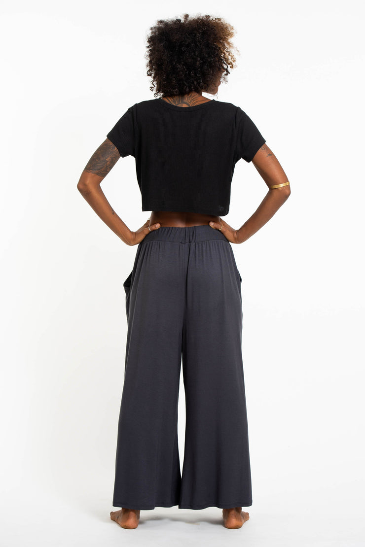 Wide Leg Palazzo Harem Pants Cotton Solid Gray