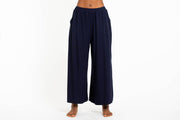 Wide Leg Palazzo Harem Pants Cotton Solid Navy