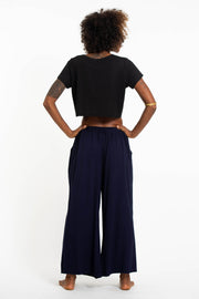 Wide Leg Palazzo Harem Pants Cotton Solid Navy