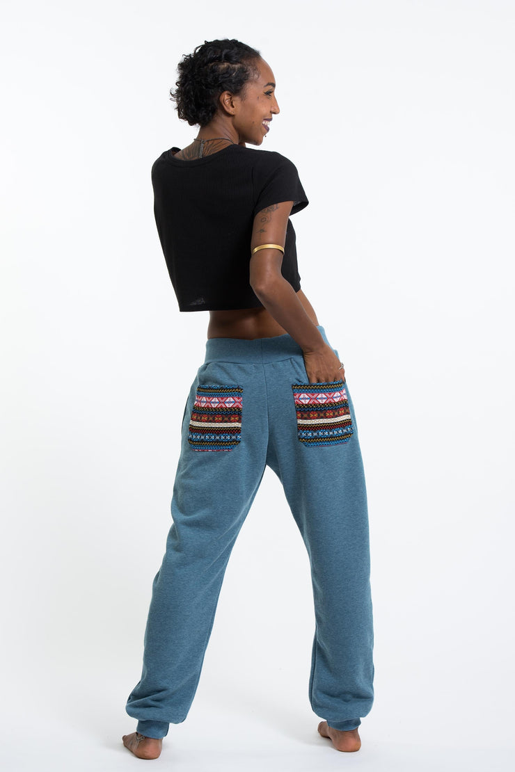 Women's Terry Pants with Aztec Pockets in Blue (Size S - XL )