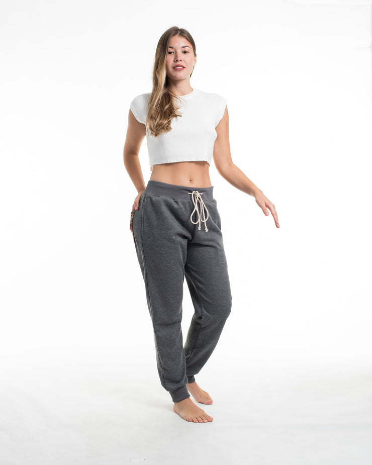 Women's Terry Pants with Tribal Pockets in Black (Size M - XL)