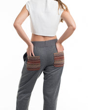 Women's Terry Pants with Tribal Pockets in Black (Size M - XL)