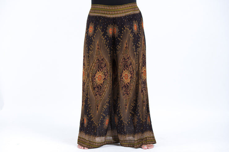 Plus Size Peacock Eyes Palazzo Style Harem Pants in Brown Gold