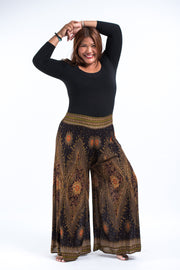 Plus Size Peacock Eyes Palazzo Style Harem Pants in Brown Gold