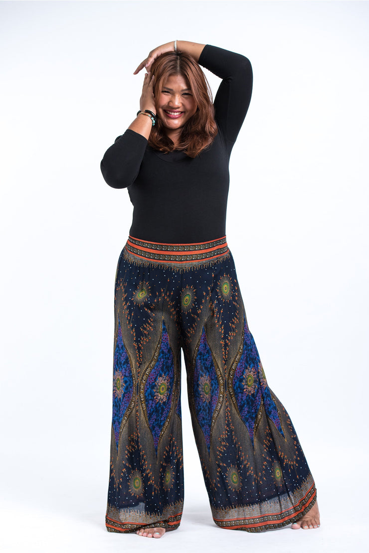 Plus Size Peacock Eyes Palazzo Style Harem Pants in Navy