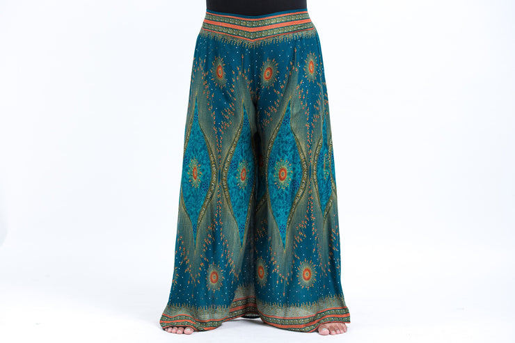 Plus Size Peacock Eyes Palazzo Style Harem Pants in Turquoise