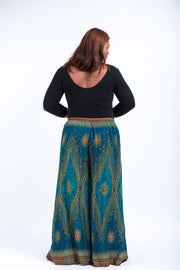 Plus Size Peacock Eyes Palazzo Style Harem Pants in Turquoise