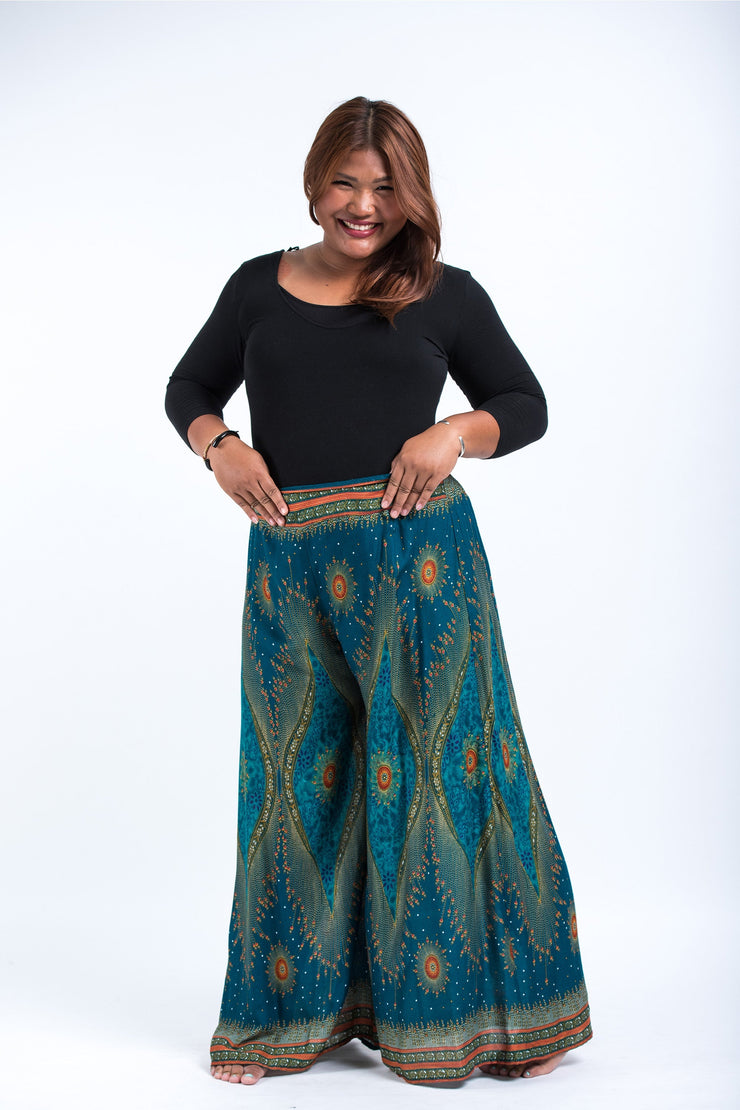 Plus Size Peacock Eyes Palazzo Style Harem Pants in Turquoise