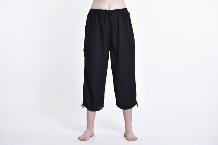 Women's Drawstring Yoga Massage Cropped Pants in Black