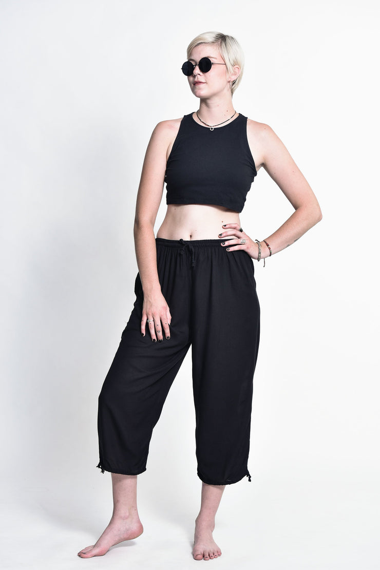 Women's Drawstring Yoga Massage Cropped Pants in Black