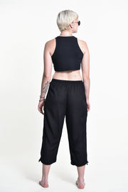 Women's Drawstring Yoga Massage Cropped Pants in Black