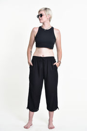 Women's Drawstring Yoga Massage Cropped Pants in Black