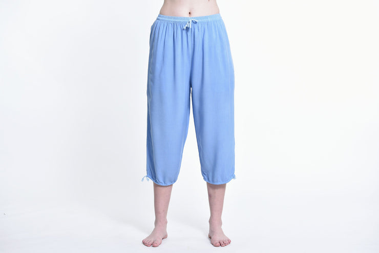 Women's Drawstring Yoga Massage Cropped Pants in Blue