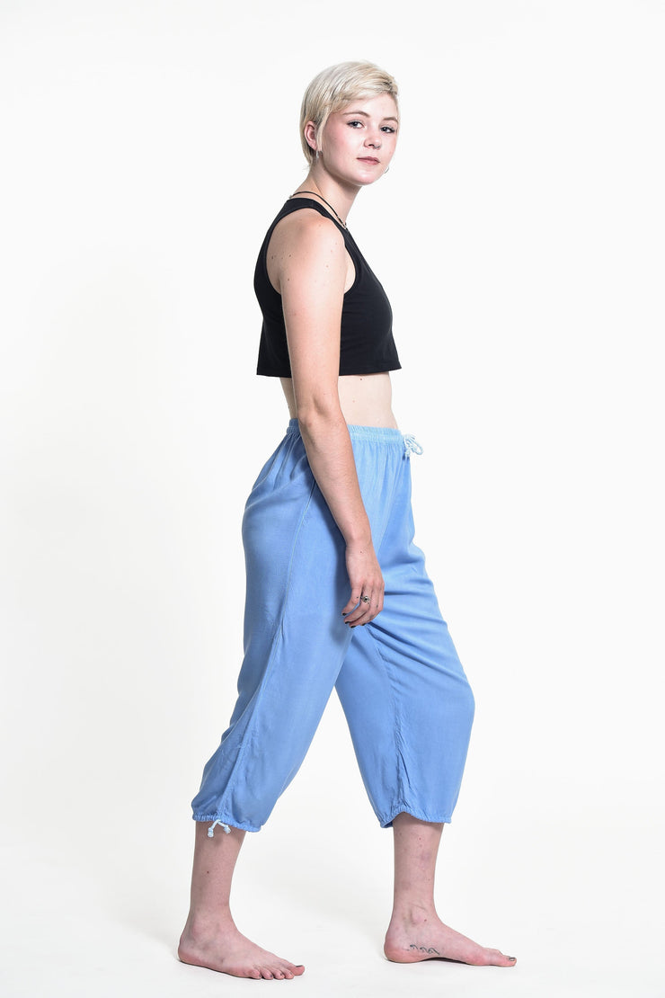 Women's Drawstring Yoga Massage Cropped Pants in Blue